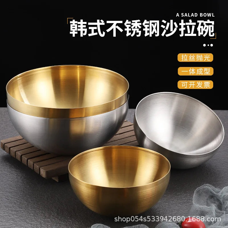 Korean golden salad bowl stainless steel Korea cold noodle bowl household large fruit bowl snail powder bowl creative tableware