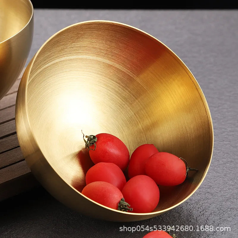Korean golden salad bowl stainless steel Korea cold noodle bowl household large fruit bowl snail powder bowl creative tableware