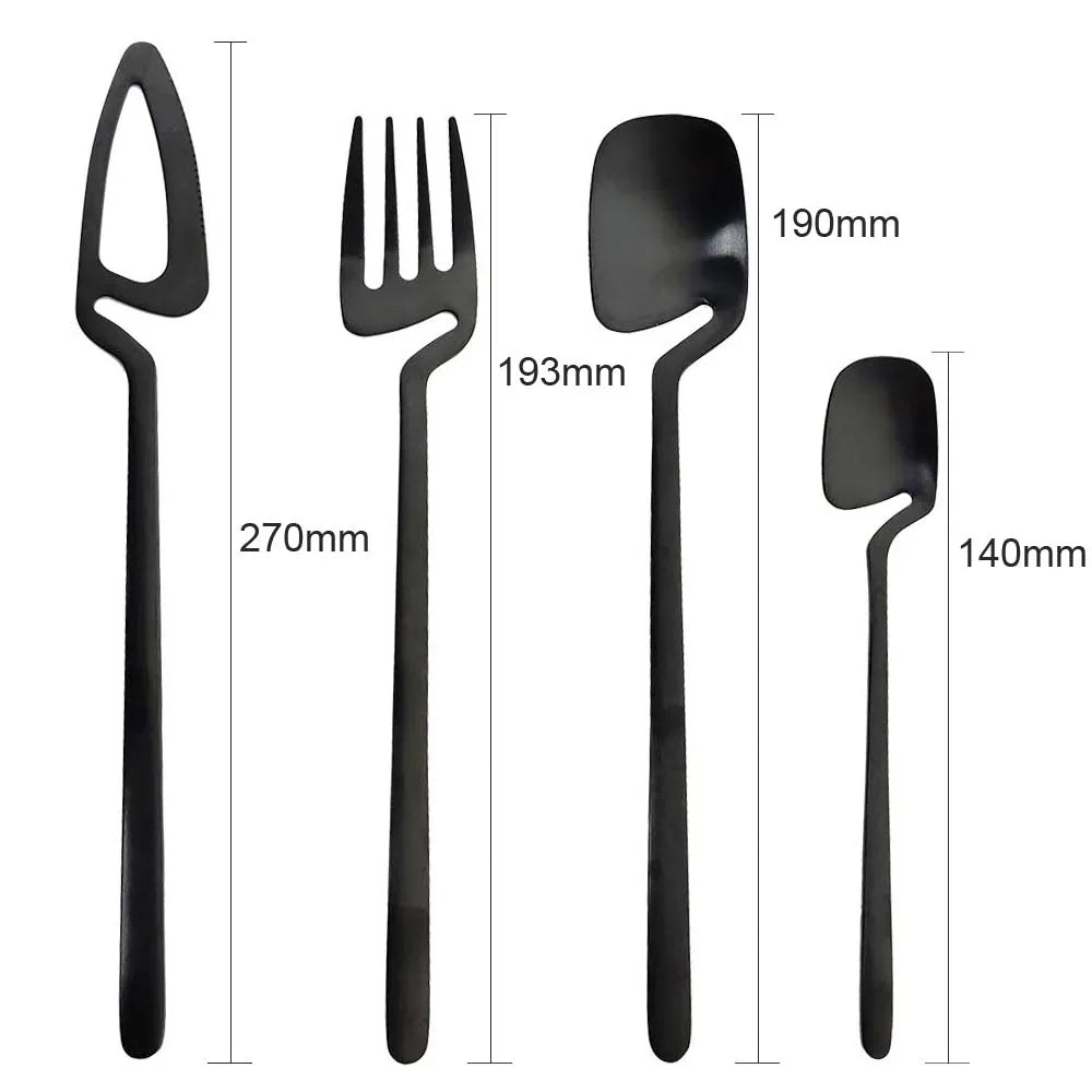 6pcs Black Dinner Fork Flatware Table Decor Kitchen Matte Spoon Knife Dinnerware tableware Cutlery Desserts Soup Coffee Use