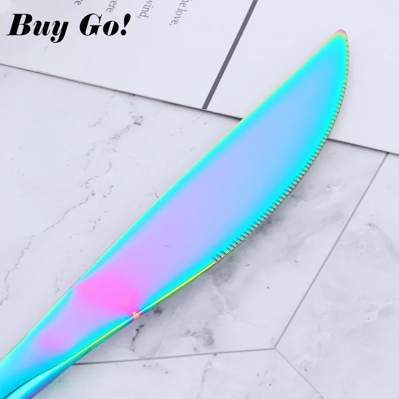 24pcs/lot 304 Stainless Steel Dinnerware Set Korean Style Luxury Portable Gold Cutlery Set Top Knifes Tablespoons Forks for Food