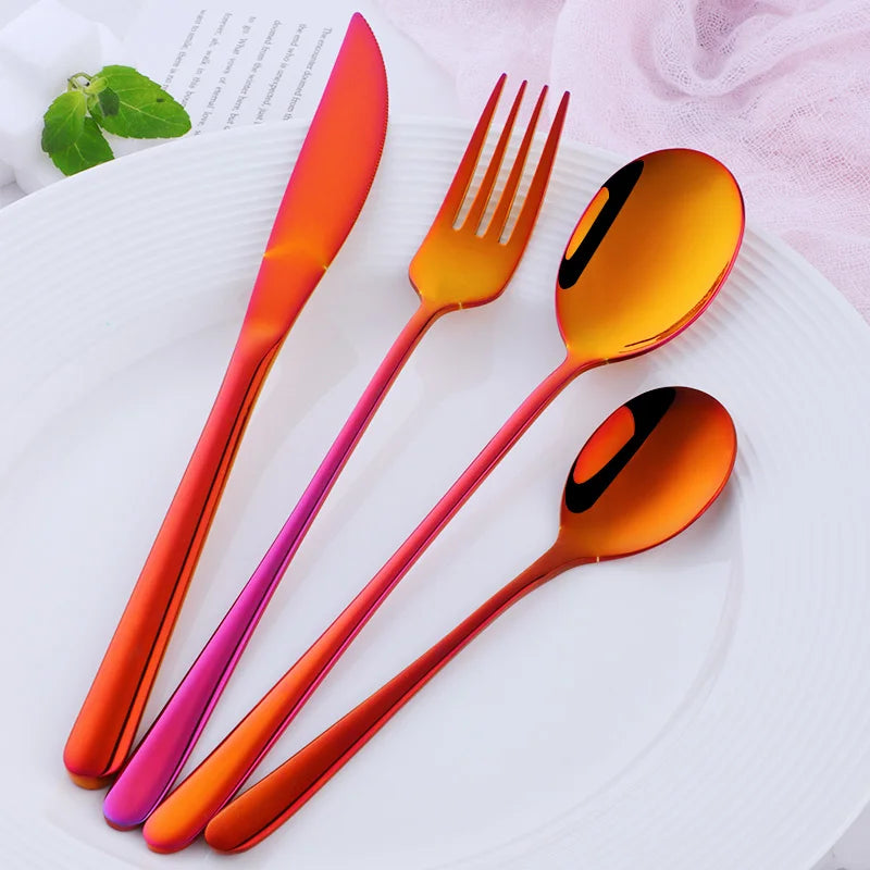 24pcs/lot 304 Stainless Steel Dinnerware Set Korean Style Luxury Portable Gold Cutlery Set Top Knifes Tablespoons Forks for Food