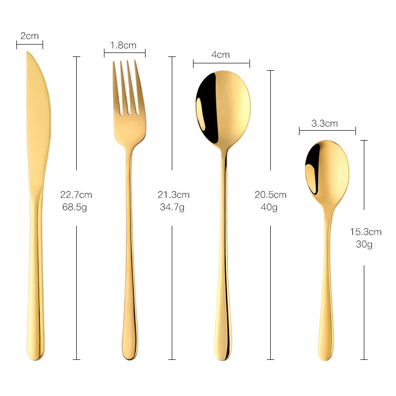 24pcs/lot 304 Stainless Steel Dinnerware Set Korean Style Luxury Portable Gold Cutlery Set Top Knifes Tablespoons Forks for Food