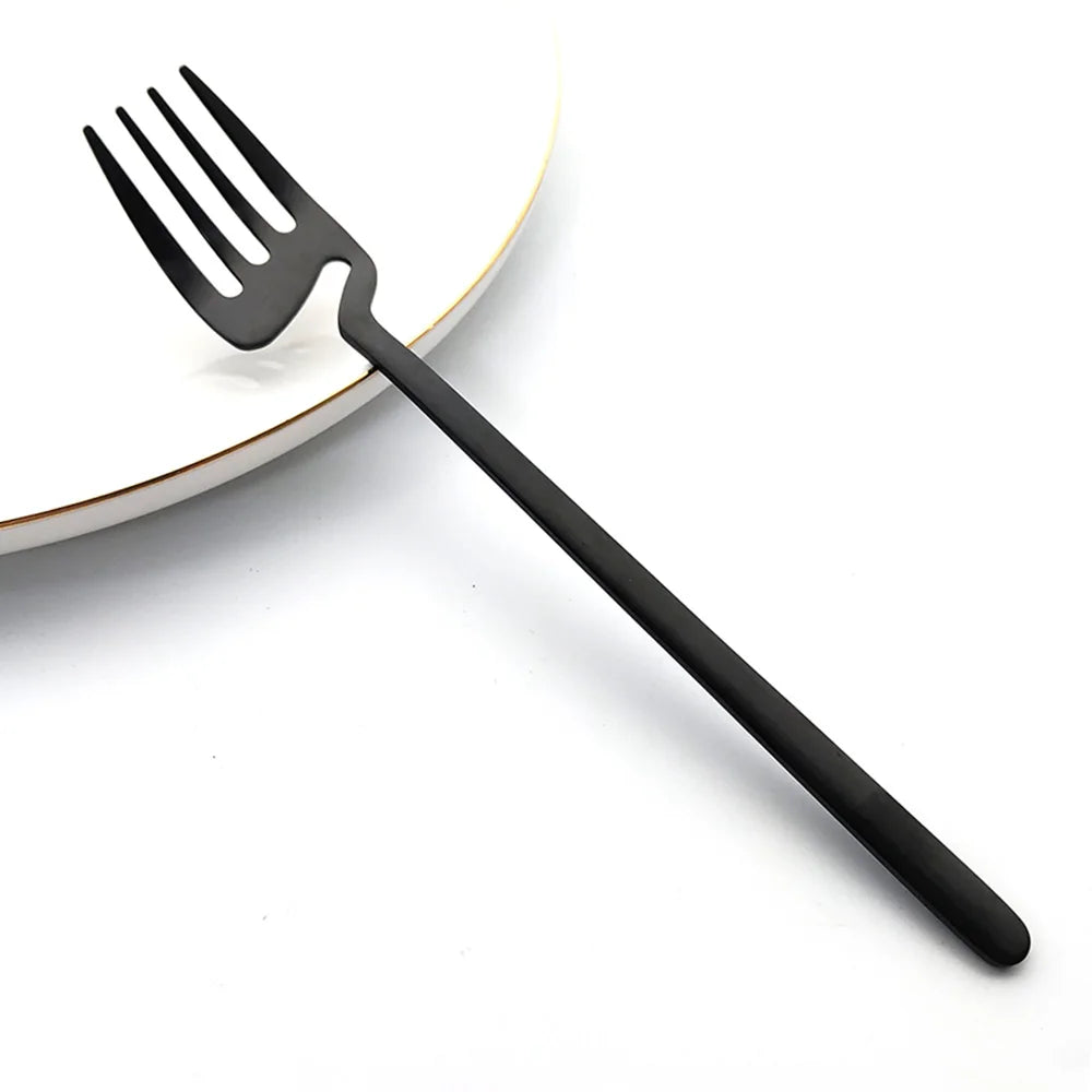6pcs Black Dinner Fork Flatware Table Decor Kitchen Matte Spoon Knife Dinnerware tableware Cutlery Desserts Soup Coffee Use