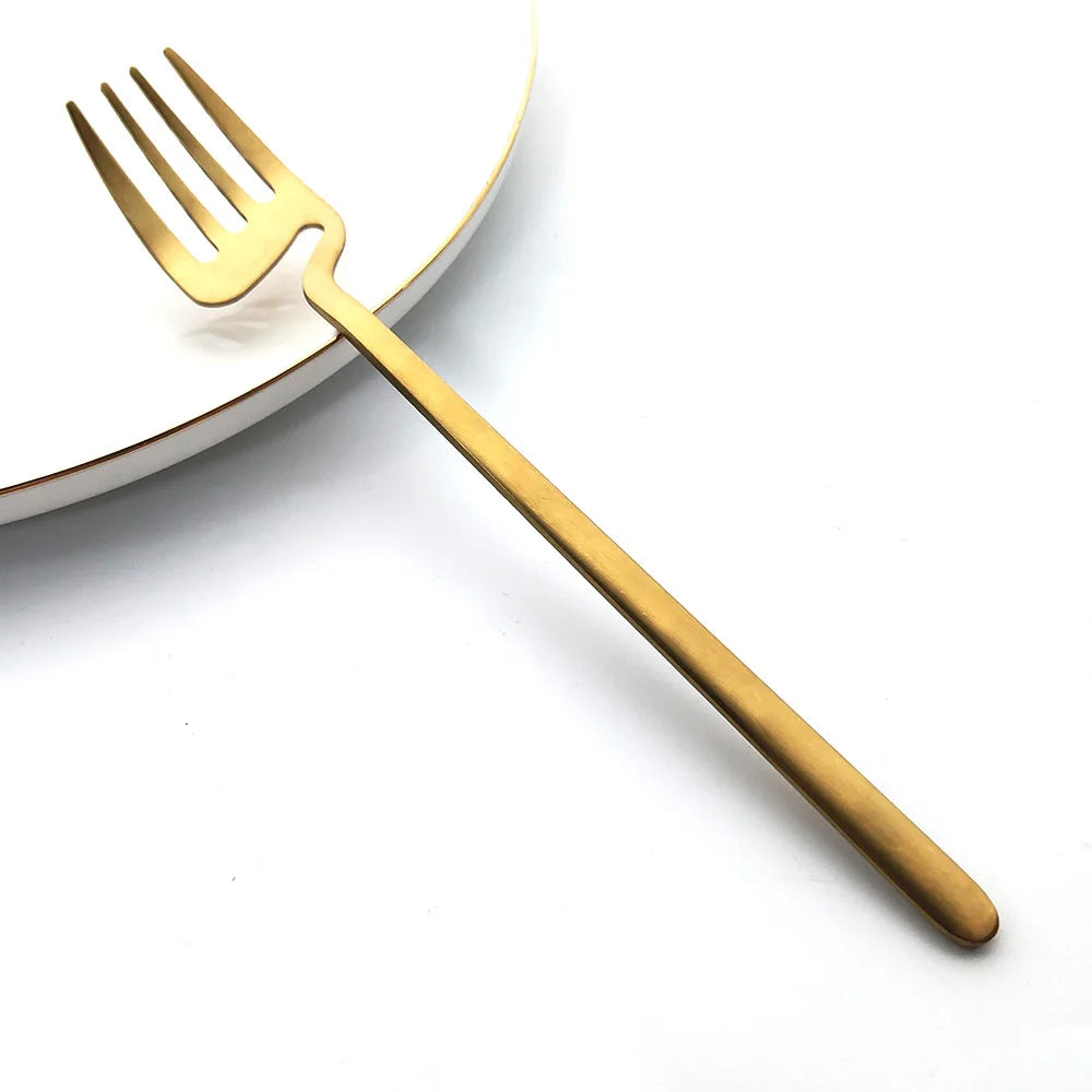 6pcs Black Dinner Fork Flatware Table Decor Kitchen Matte Spoon Knife Dinnerware tableware Cutlery Desserts Soup Coffee Use