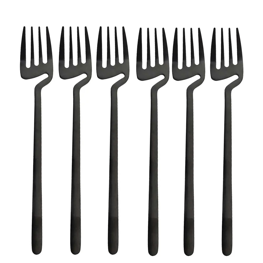 6pcs Black Dinner Fork Flatware Table Decor Kitchen Matte Spoon Knife Dinnerware tableware Cutlery Desserts Soup Coffee Use