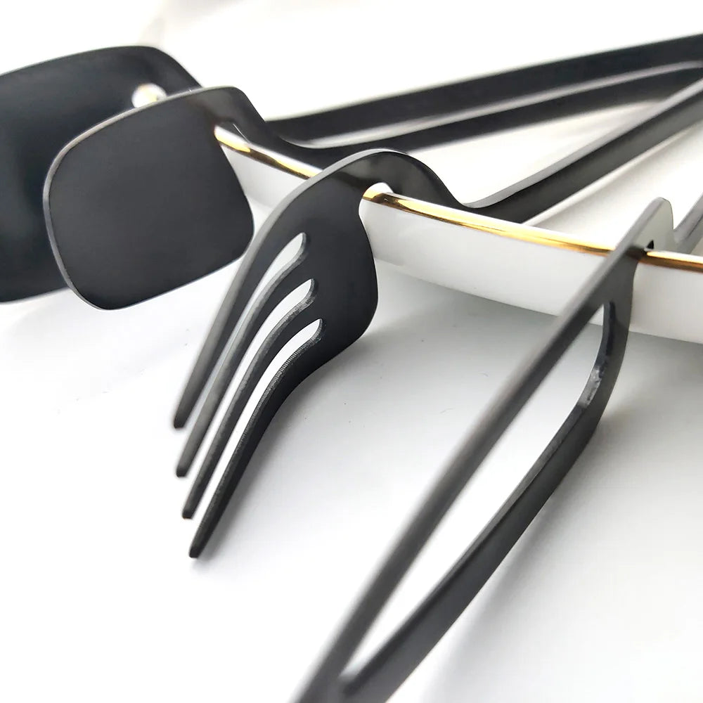 6pcs Black Dinner Fork Flatware Table Decor Kitchen Matte Spoon Knife Dinnerware tableware Cutlery Desserts Soup Coffee Use