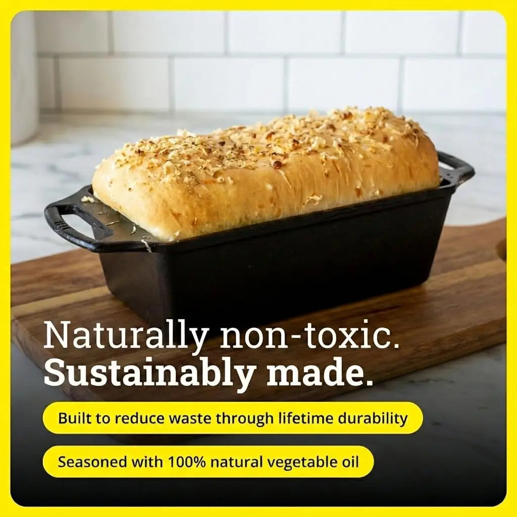Lodge Seasoned Cast Iron Loaf Pan 8.5 Inches - Pre-Seasoned Rectangular Cast Iron Bakeware- Even Browning Bread Pan with Easy-Release Finish - PFAS-Free Non-Toxic Cookware
