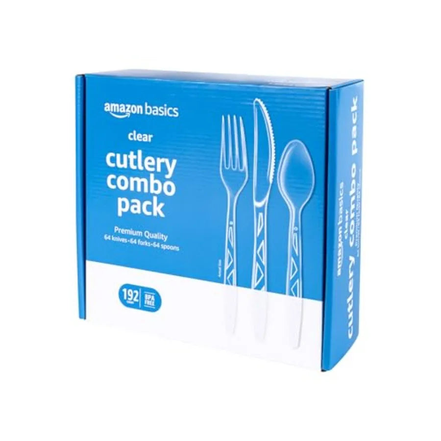 Disposable Clear Plastic Cutlery Set, Premium Quality, Strong, 192 Count, Large Combo Pack Forks, Spoons and Knives