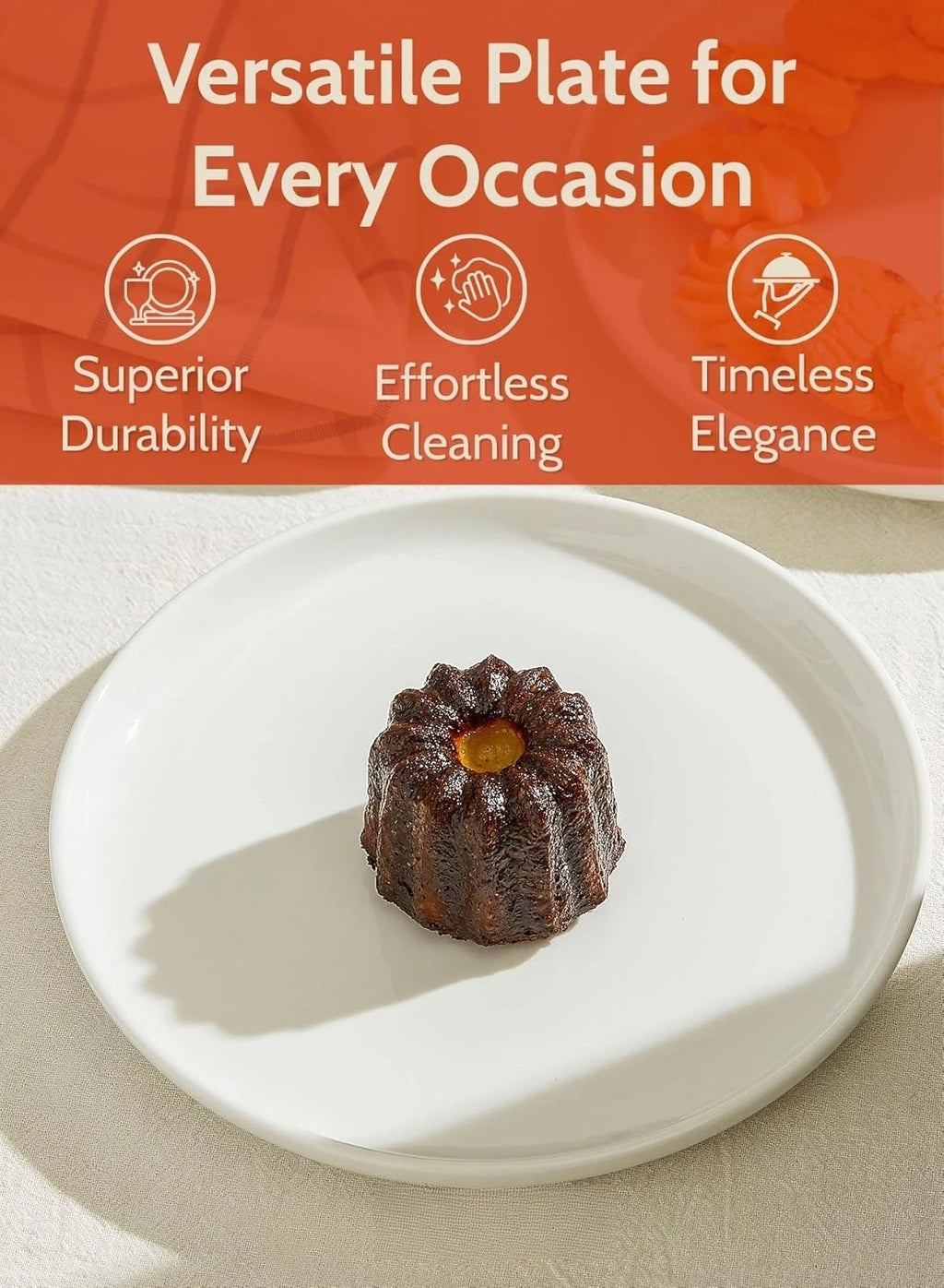 7.4 Inch Porcelain Dessert Plates, Set of 6 - Stackable, Microwave Oven Safe - White