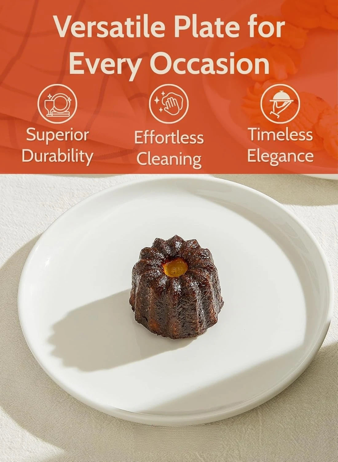 7.4 Inch Porcelain Dessert Plates, Set of 6 - Stackable, Microwave Oven Safe - White