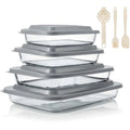 11 Pcs Deep Glass Baking Dish Set with Lids Egg Separator Brush Spatula Rectangular Glass Baking Pans Bakeware Set for Lasagna