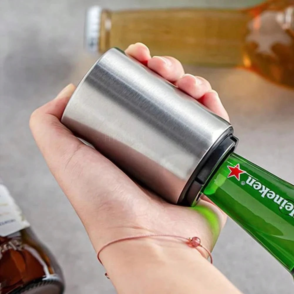 Magnetic Automatic Beer Bottle Opener Stainless Steel Push down Soda Cap Popper Kitchen Bar Tool Gadgets Party Gift