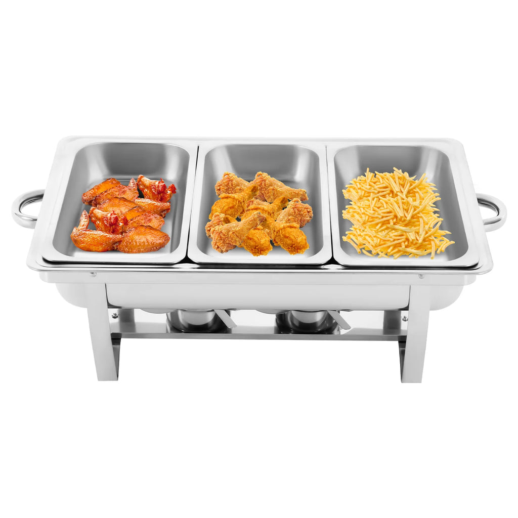 3 Pan Food Warmer, Stainless Steel Chafing Dish Buffet Set, Rectangular Catering Warmer, with Lid for Restaurants Buffets Hotels