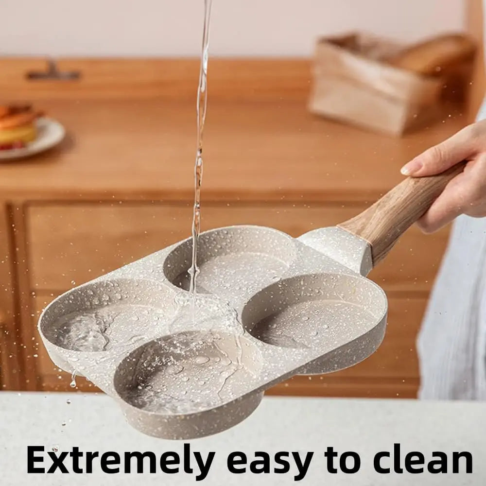 4-Cup Nonstick Fried Egg Pan, Medical Stone Divided Skillet for Breakfast, Compatible with Gas & Induction, 3-inch Eggs, White