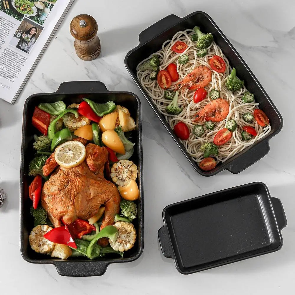 3-Piece Bakeware Set, 20x30 cm Casserole Pan, Cooking and Baking Dinnerware, Black Stripe Design