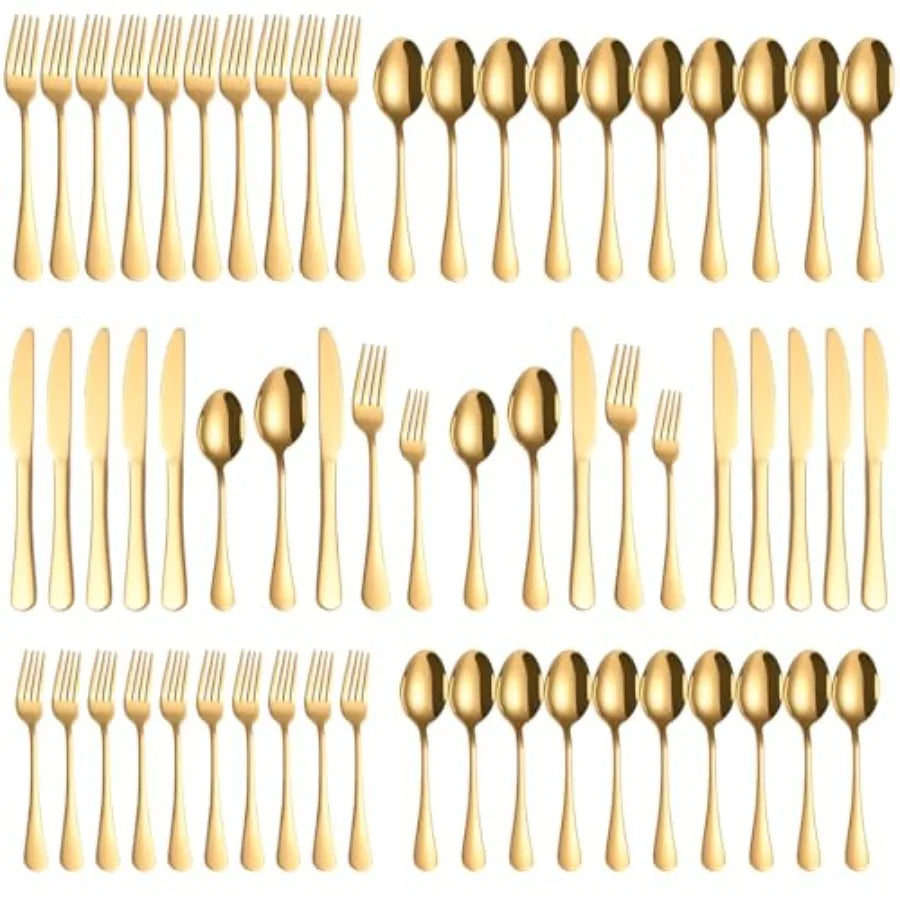 60 Piece Gold Silverware Set for 12 Bulk Stainless Steel Gold Flatware Cutlery Set Food Grade Utensil Set Include Forks Knives