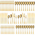 60 Piece Gold Silverware Set for 12 Bulk Stainless Steel Gold Flatware Cutlery Set Food Grade Utensil Set Include Forks Knives