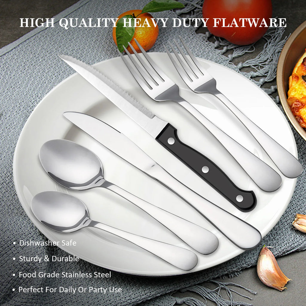 KOOMADE 48PCS Flatware Set Steak Knives Kitchen Utensils and Cutlery of High Quality Construction with Practical Metal  Handles