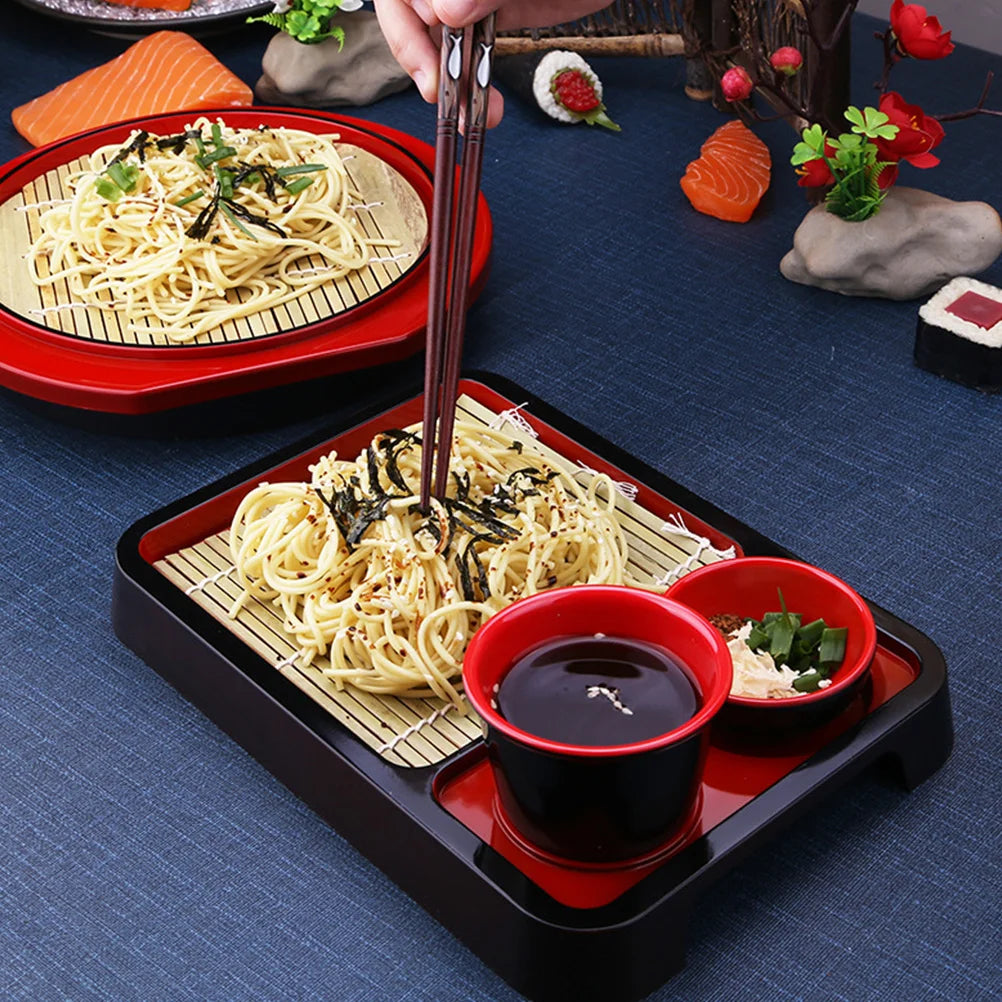 Japanese Style Cold Noodle Dish with Bamboo Mat High Grade Soba Noodles Plate for Serving and Decoration