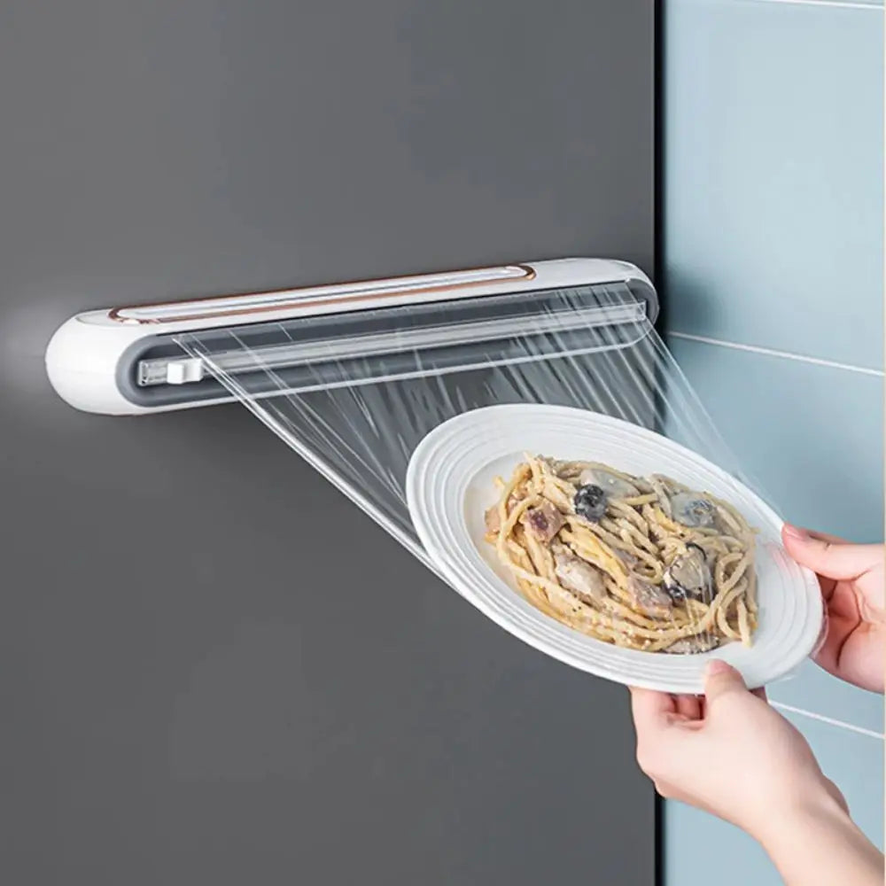 Magnetic Plastic Wrap Dispenser with Cutter – Refillable Foil & Film Dispenser Kitchen Tool for Food Storage