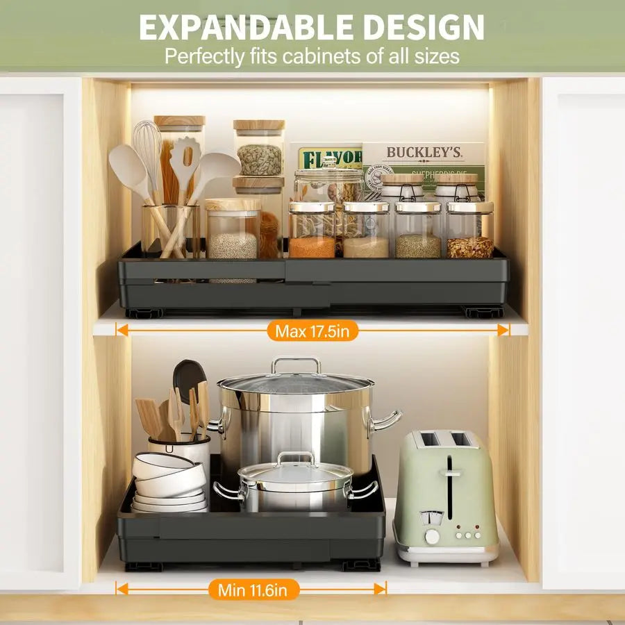Pack Pull Out Cabinet Organizers Expandable 11.617.5, Plastic Slide Out Drawers for Kitchen, Bathroom, Pantry, Under Sink Storag