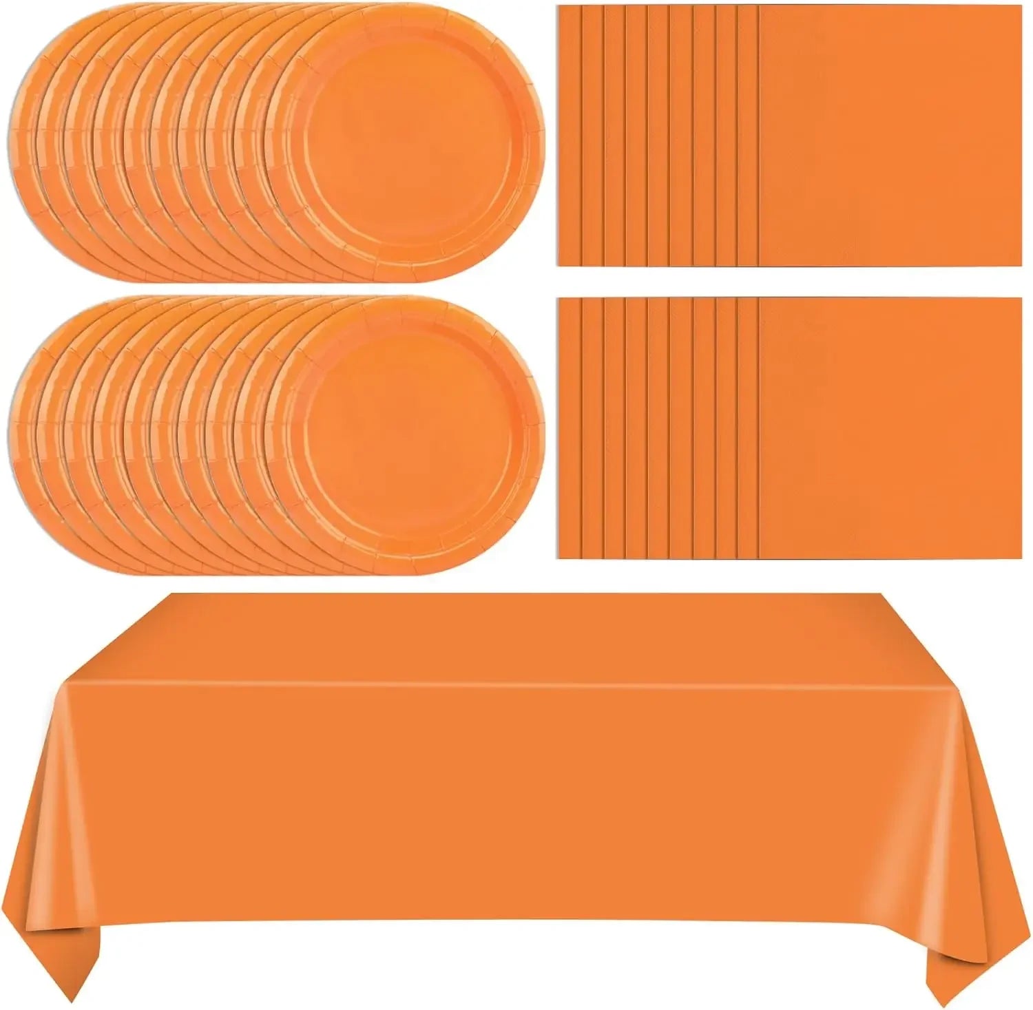 Solid Orange Disposable Tableware Set Paper Plates Cups Napkins Tablecloth For Fall Thanksgiving Halloween Birthday Party Decor