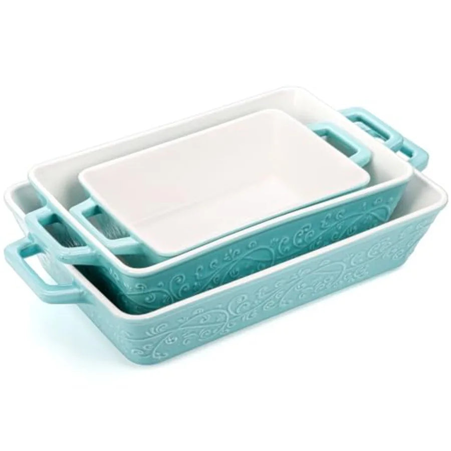 Set of 3 Casserole Dishes for Oven, Ceramic Baking Dishes with Handles, Rectangular Lasagna Pan Bakeware Set for Baking Cooking