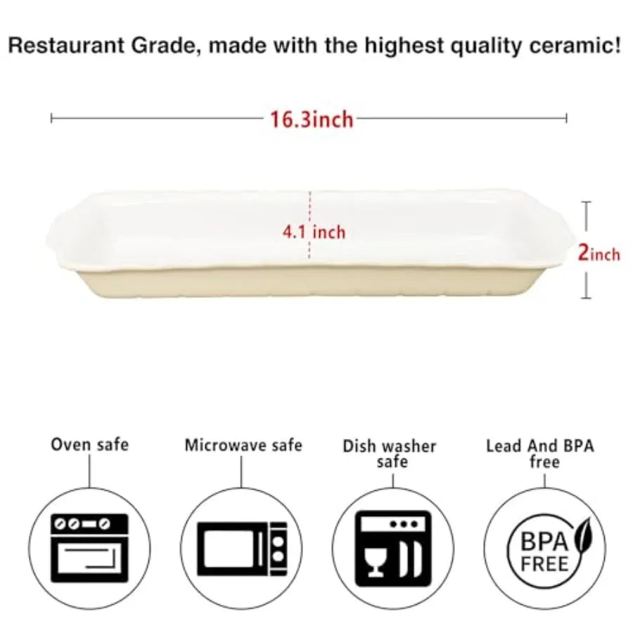 15" x 3.5" Ceramic Loaf pan Set of 2 27 OZ Rectangle Bakeware Baking Supplies Heritage Loaf Pan - Relatively long for Cake Brea