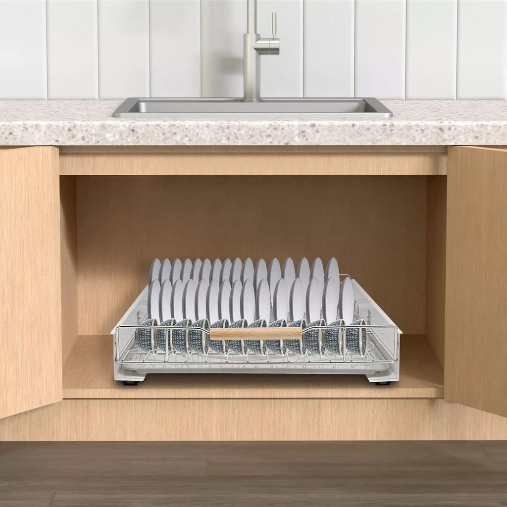 Modern Pull Out Dish Drainer Drawer Bottom-Mounted Slide Out Storage Shelf for Kitchen Cabinets, Under the Sink, Closets