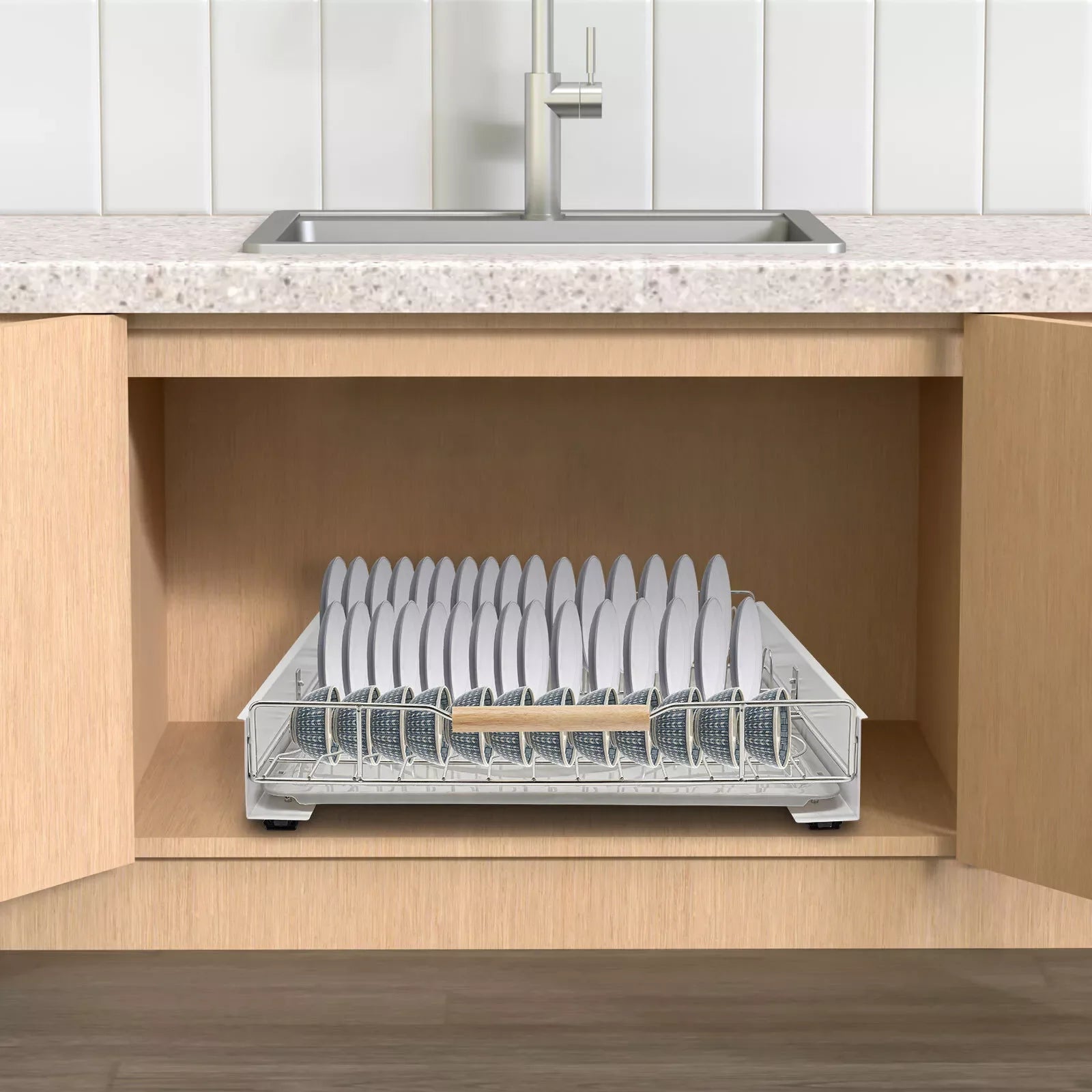 Modern Pull Out Dish Drainer Drawer Bottom-Mounted Slide Out Storage Shelf for Kitchen Cabinets, Under the Sink, Closets