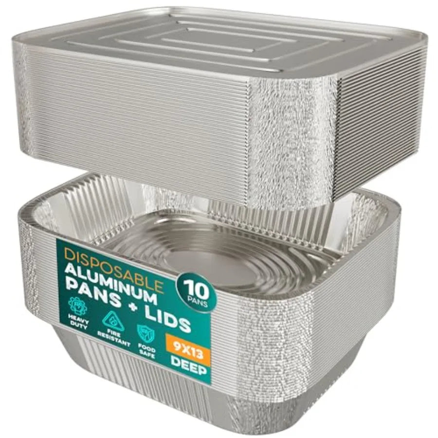 Aluminum Pans With Lids 9x13 [10 Sets] Aluminum Foil Pans Trays With Lids - Half Size Tin Foil Disposable Pans For Baking, Roas