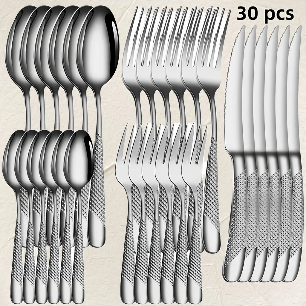 30pcs Diamond Star Cutlery Set Dinner Knife/Fork/Spoon Included for Women Wedding Party Table Setting Christmas Gift