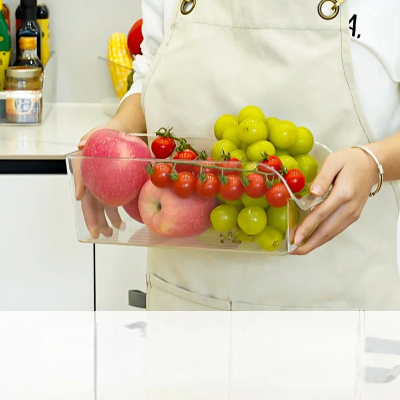 Large-capacity transparent refrigerator storage box, space-saving kitchen food cabinet organizer, easy-pull out design