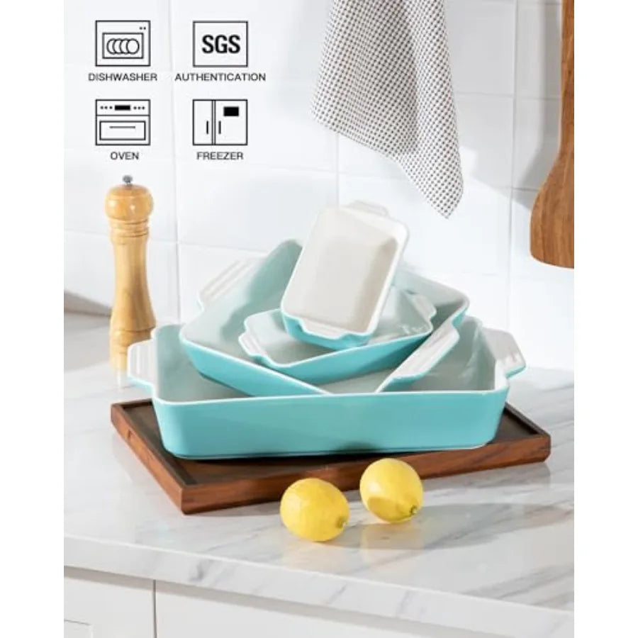 Ceramic Bakeware Set of 4, Casserole Dishes for Oven, Rectangular Baking Dish with Handles, Lasagna Pans Deep for Cooking, Grat