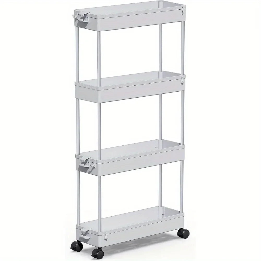 Slim Rolling Storage Cart 4 Tier Organizer Mobile Shelving Unit Utility Cart Tower Rack for Kitchen Bathroom