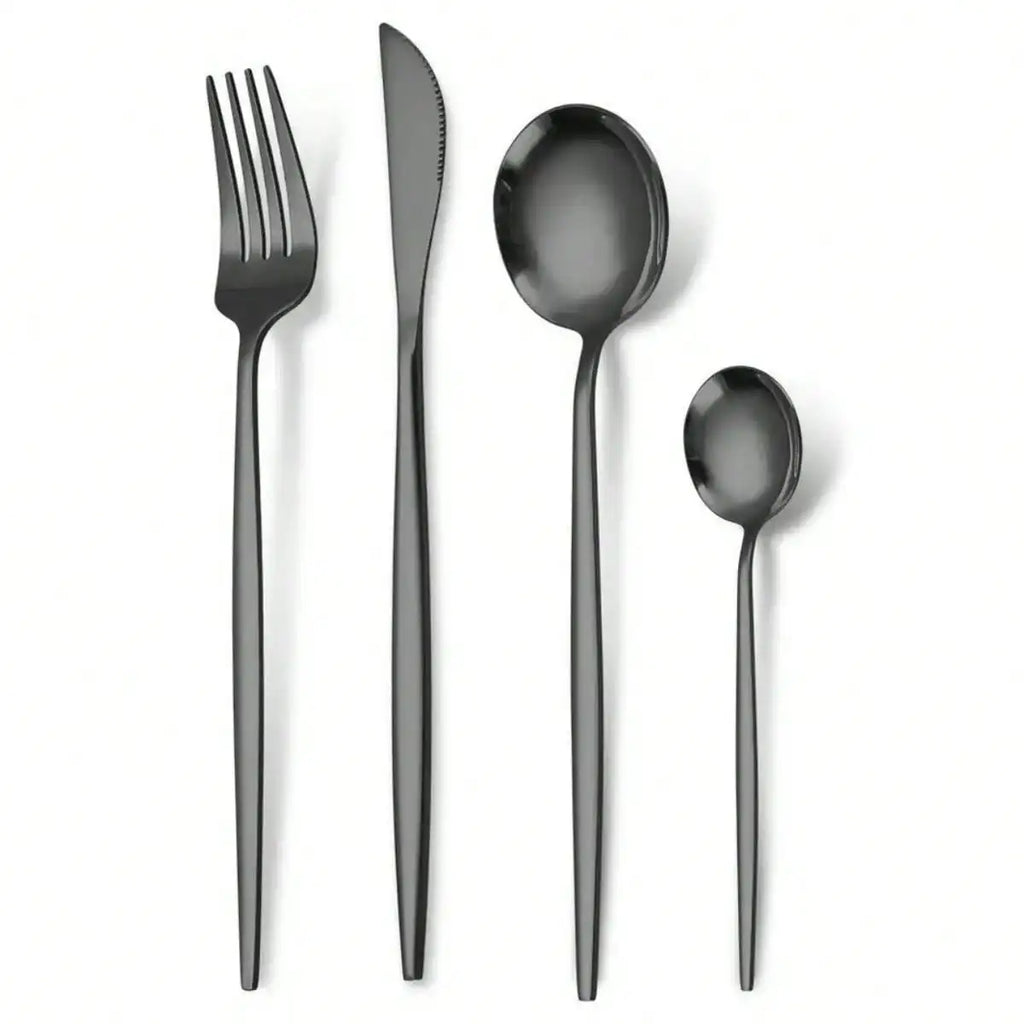 Gold/Black, Stainless Steel Knife, Fork And Spoon 24-Piece Cutlery Set, Including Fork Spoon Knife And Coffee Spoon, Dinner Fork