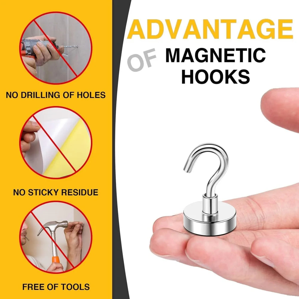 150 LB Heavy Duty Strong Magnet Hooks Strong Rare Earth Neodymium Hanging Magnet Hook Magnetic Hanger Magnetic Storage Holder