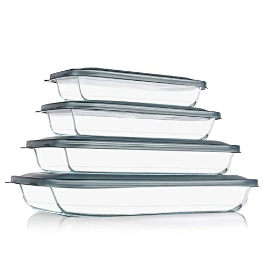 8 Pieces Glass Baking Dish with Lids Rectangular Glass Baking Pan Bakeware Set with Lids Baking Pans for Lasagna Leftovers Cook