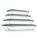 8 Pieces Glass Baking Dish with Lids Rectangular Glass Baking Pan Bakeware Set with Lids Baking Pans for Lasagna Leftovers Cook