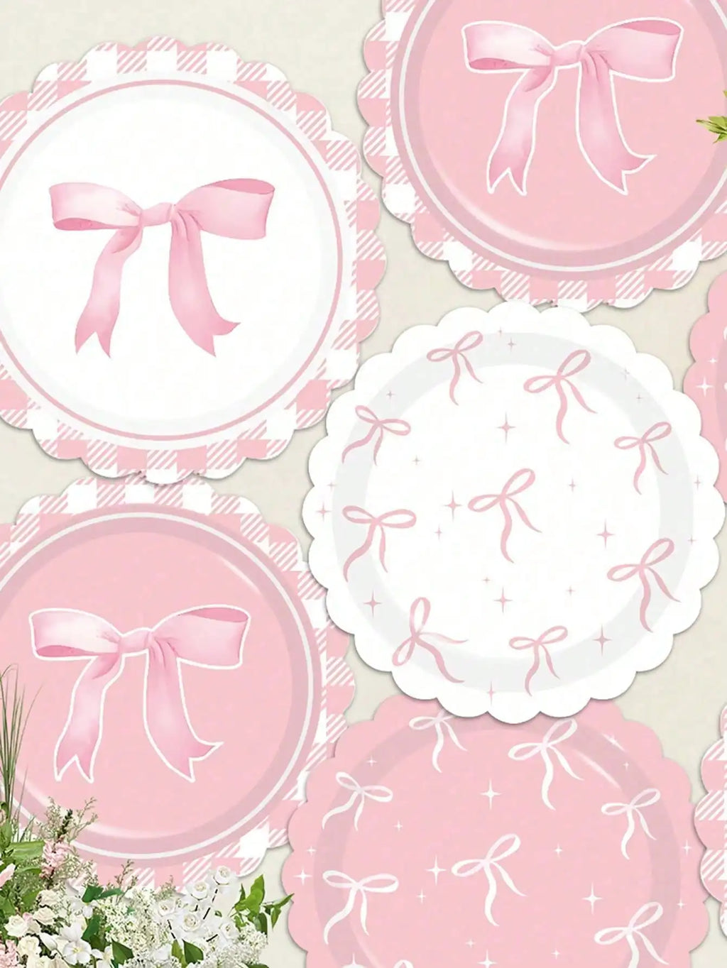 Adorable Pink Bowknot Disposable Paper Plates, Decorative Plates for Birthday, Wedding & Party