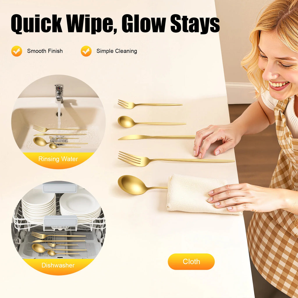 90 Pcs Gold Flatware Set Stainless Steel Dinnerware Cutlery Set for Wedding Party Restaurant Household Dishwasher Safe