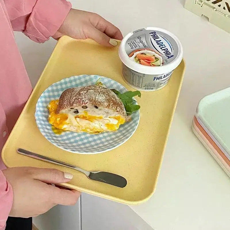 Square Dessert Fruit Plate Wheat Straw Pad Salad Tray Breakfast Trays Desktop Storage Sundries Organizer Rectangle Food Plate트레이