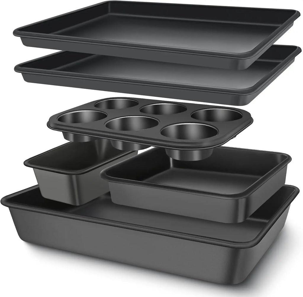 Baking Pans Set, Nonstick Bakeware Sets, Oven Pans for Cooking,  6 Pieces Baking Sheets Set Including Cookie Sheet, Deep R