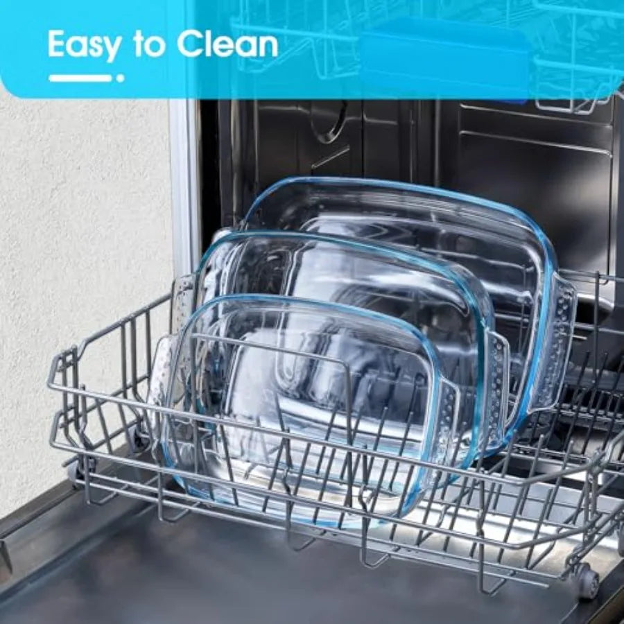Large Glass Baking Dish Set, Easy Grab Oven Safe Glass Pan for Cooking 2 QT+2.7 QT+3.3 QT