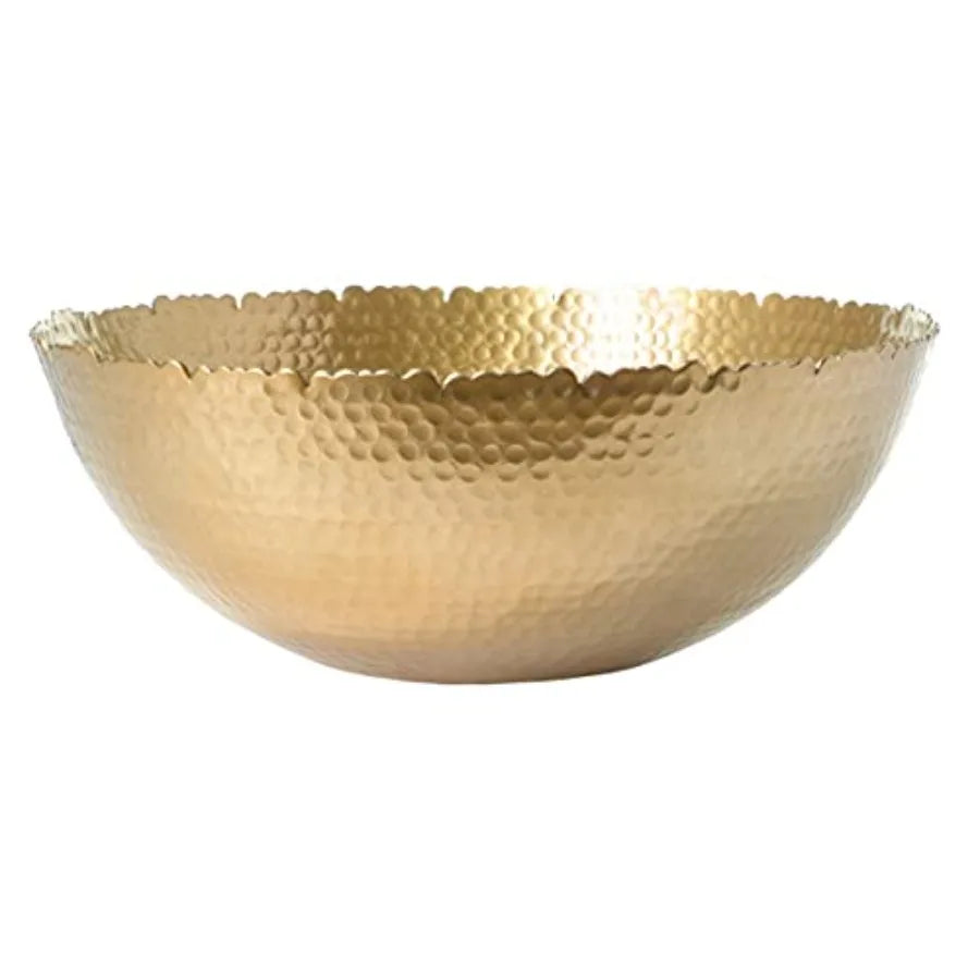 Antique Style Tabletop Gold Textured Centerpiece Round Serving Platter Tray Catch-All Dish - 13 Inches Dia for Dining Living Ro