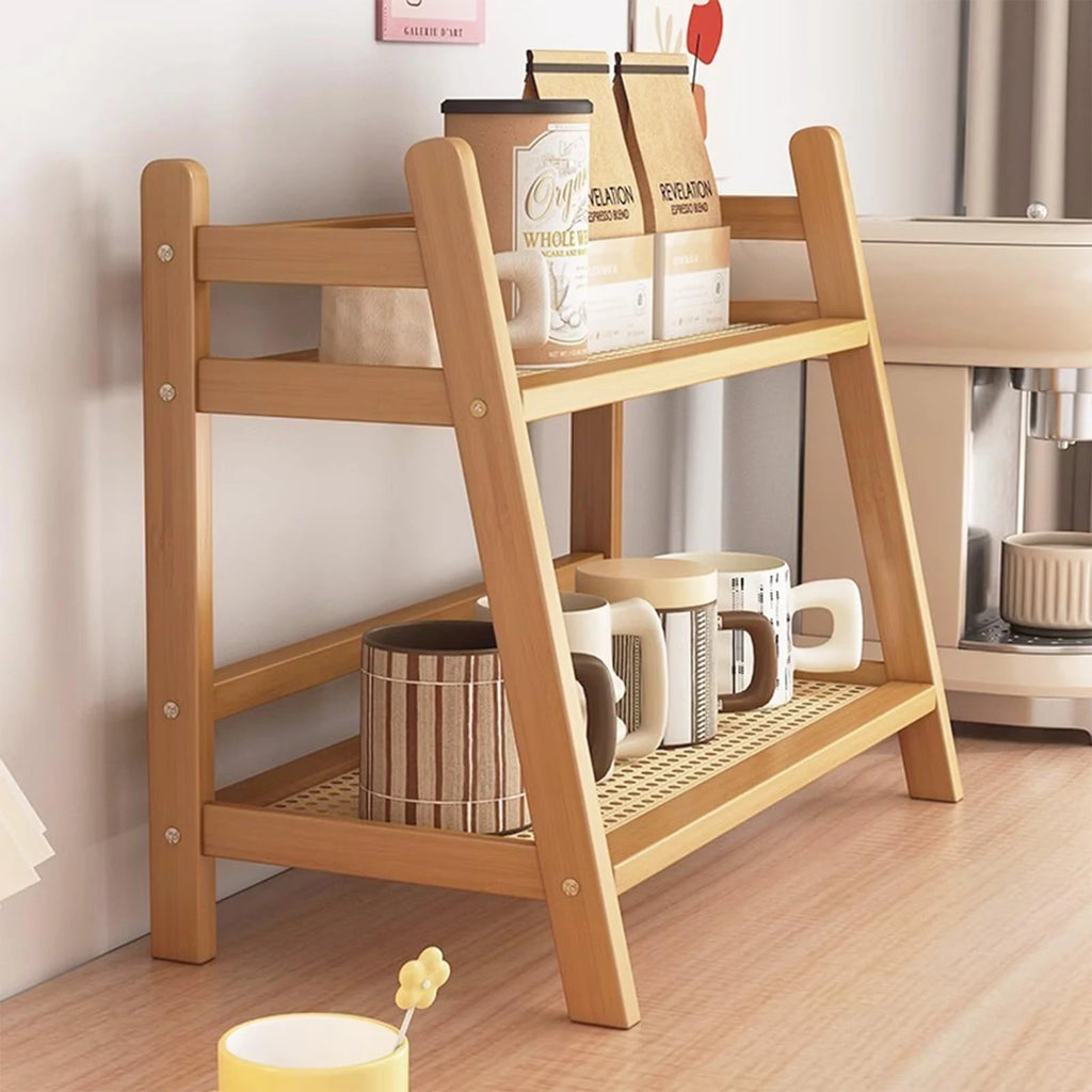 40cm Double Layer Desktop Organizer Shelf for Office Kitchen Cup Holder Storage Holders Rack 2 Tiers Space Saving Wooden Shelfs