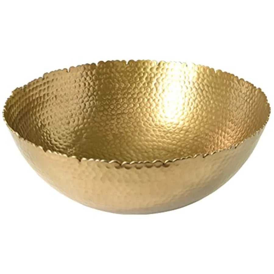 Antique Style Tabletop Gold Textured Centerpiece Round Serving Platter Tray Catch-All Dish - 13 Inches Dia for Dining Living Ro