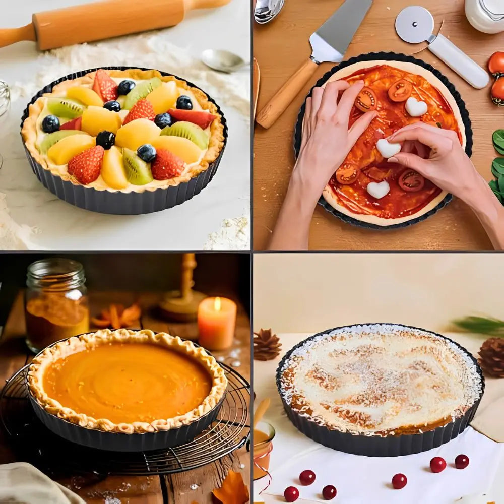 1pc 4/6/8/9 Inch Non-Stick Tart Pan Set with Removable Bottom, Carbon Steel Fluted Pie & Quiche Molds for Quiches, Mini Cakes, Pizzas & Pastries, Easy to Clean and Ideal for Home Baking YMY