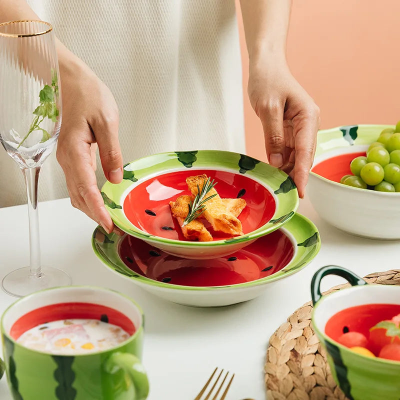 Watermelon Ceramic Tableware Bowls and Cups Lovely Tableware Kitchen Supplies Hand-painted Table Tableware Decorative Plate
