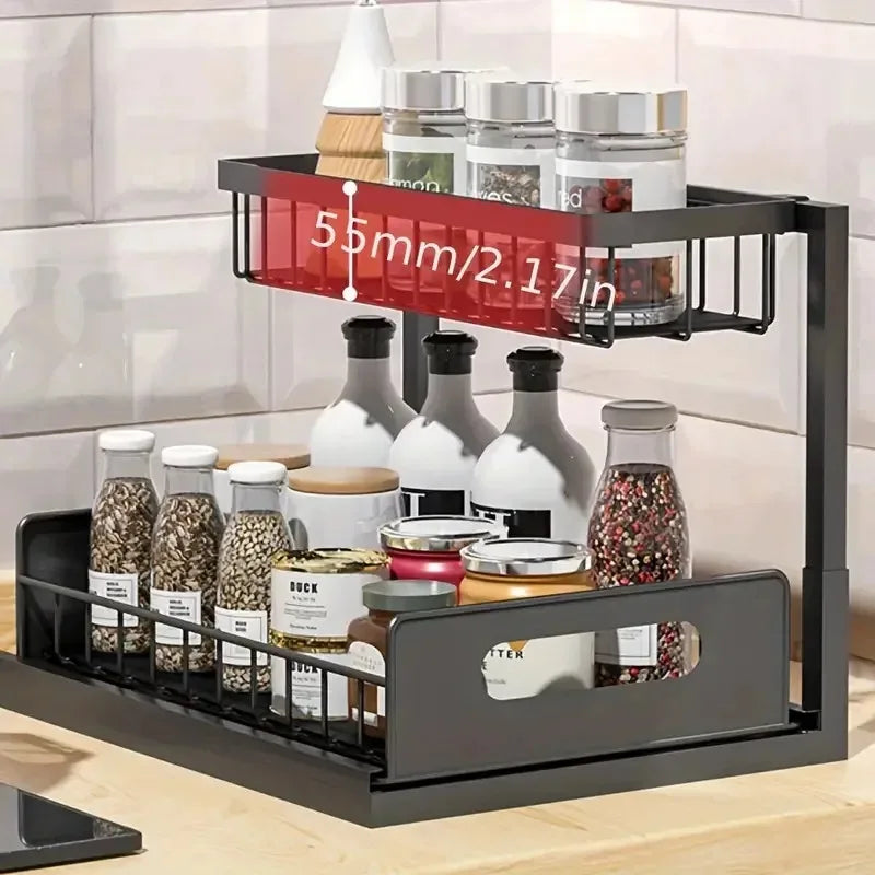 2 Tier Under Sink Organizer Pull Out Storage Rack With Sliding Drawer Storage Wire Basket For Kitchen Bathroom Cabinet Organizer
